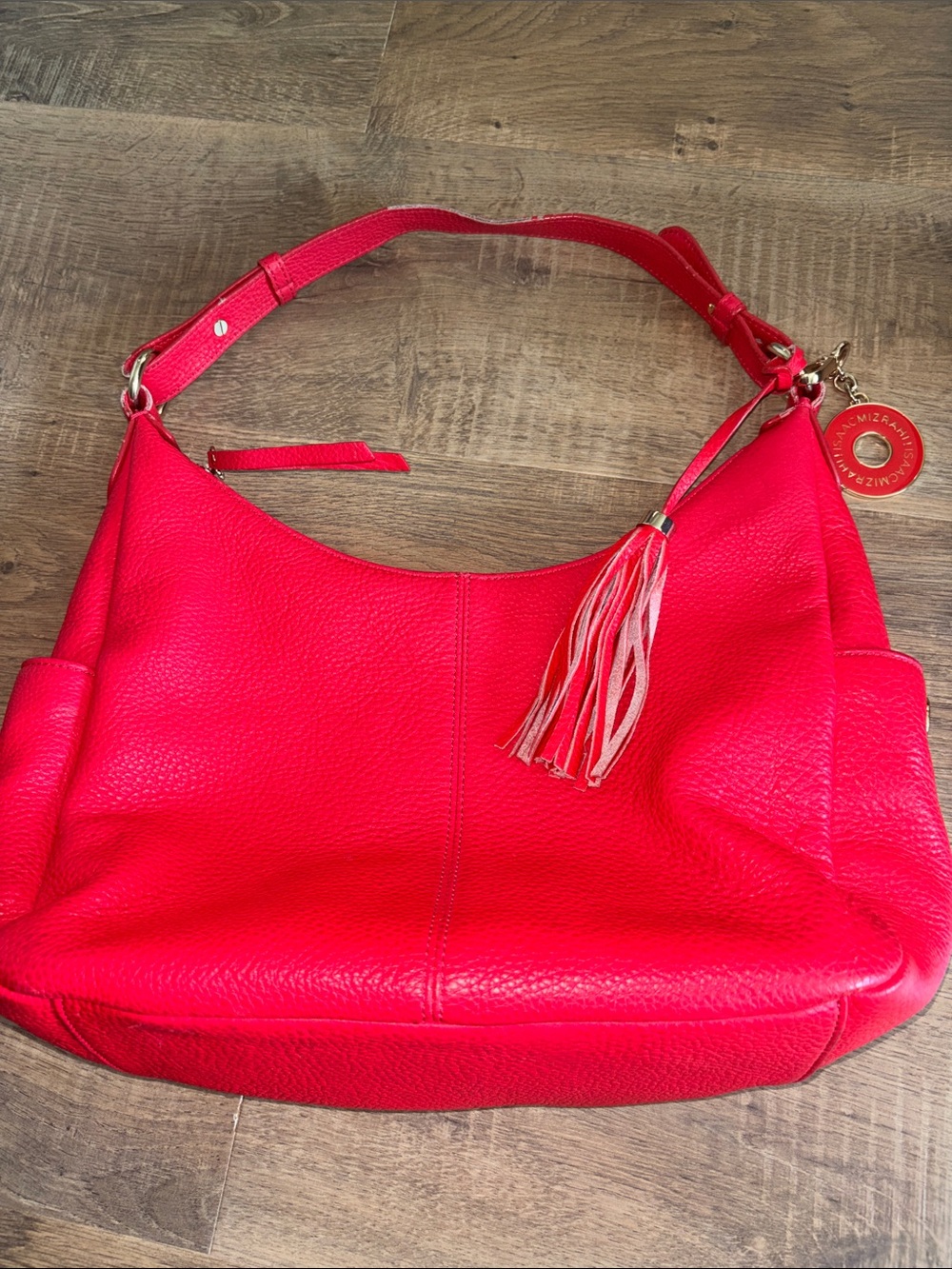 Isaac Mizrahi Hot Pink Leather Shoulder Bag with Tassel Charm